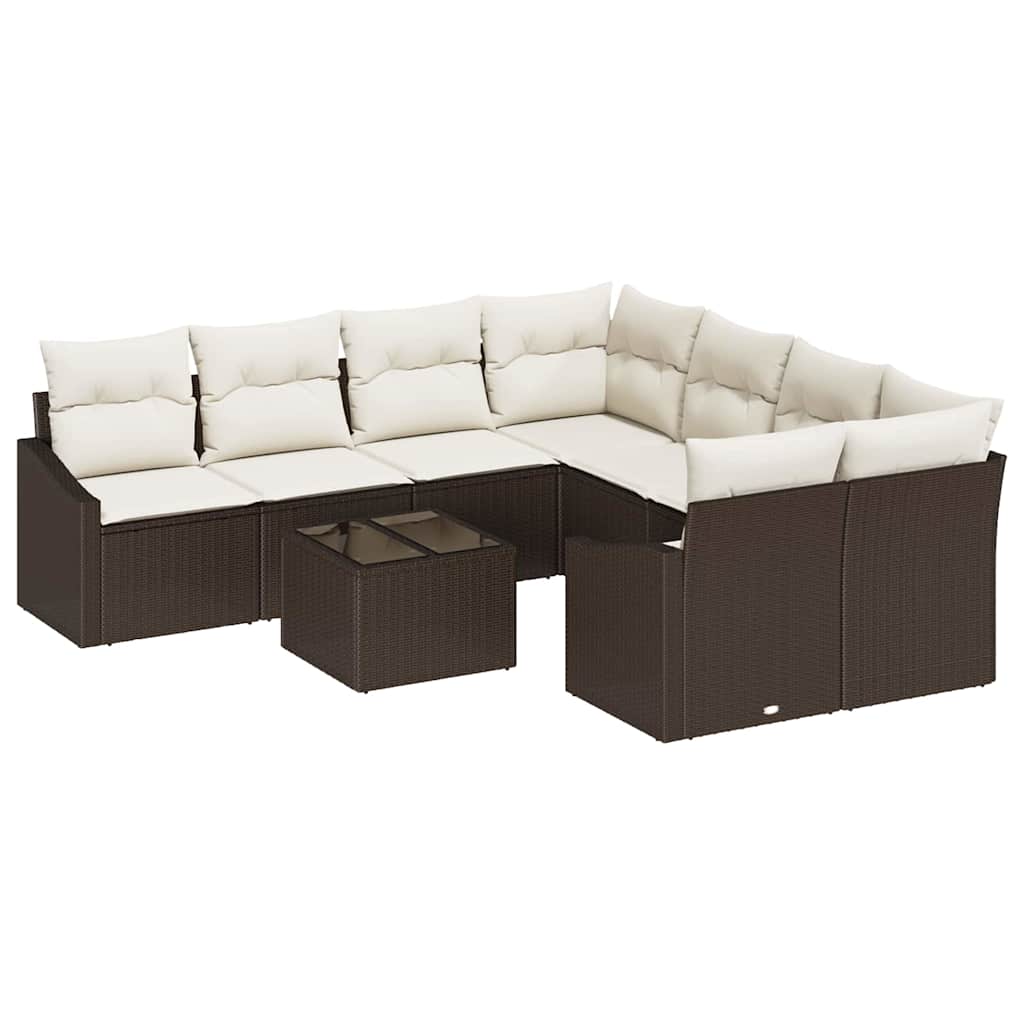 Sofa Set 9 stk. Braun und Creme Poly-Rattan
