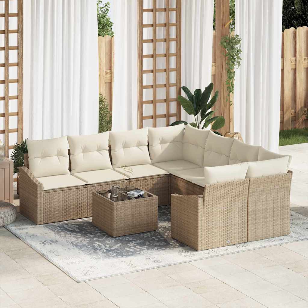 Sofa Set 9 stk. Beige und Creme Poly-Rattan