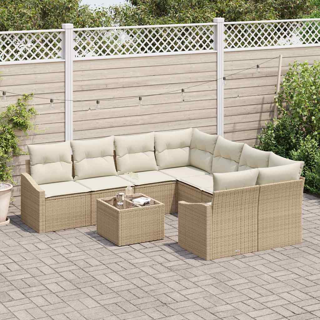 Sofa Set 9 stk. Beige und Creme Poly-Rattan