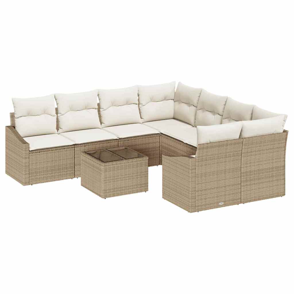 Sofa Set 9 stk. Beige und Creme Poly-Rattan