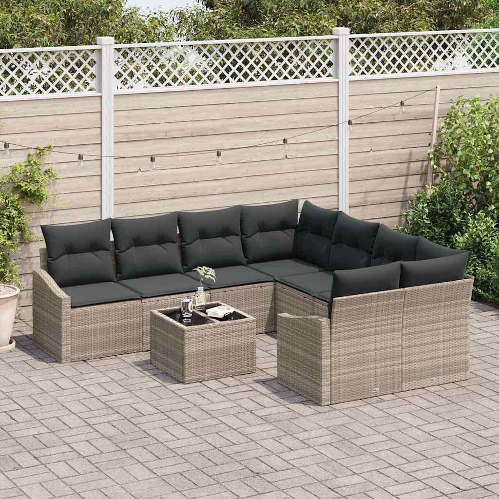 Sofa Set mit Kissen 9 pcs Hellgrau und Dunkelgrau Poly-Rattan