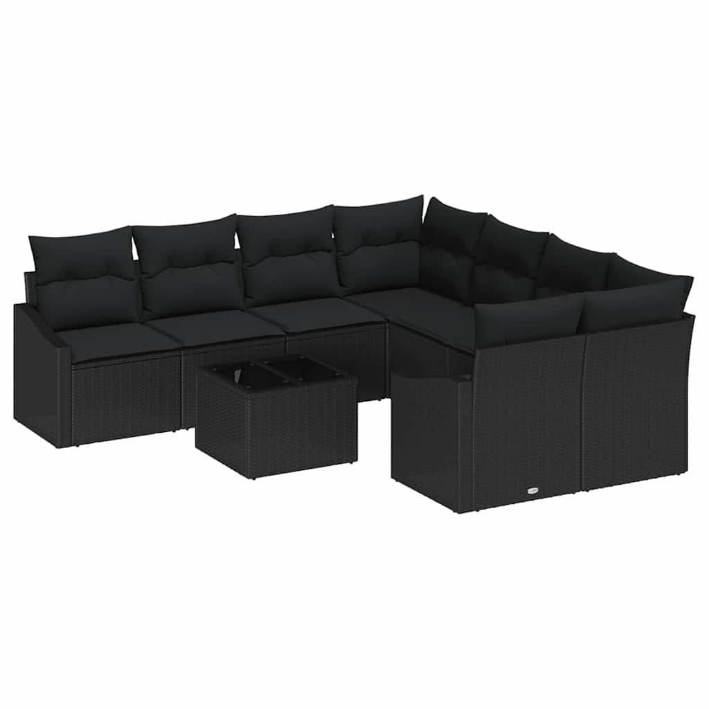 Sofa Set 9 stk. Schwarz Poly-Rattan