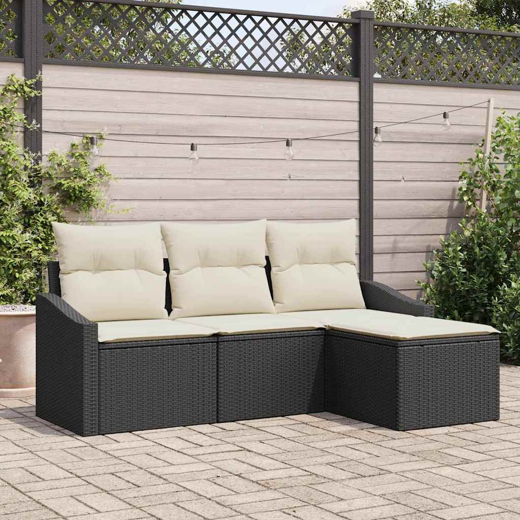 Sofa Set 4 stk. Schwarz und Creme Poly-Rattan