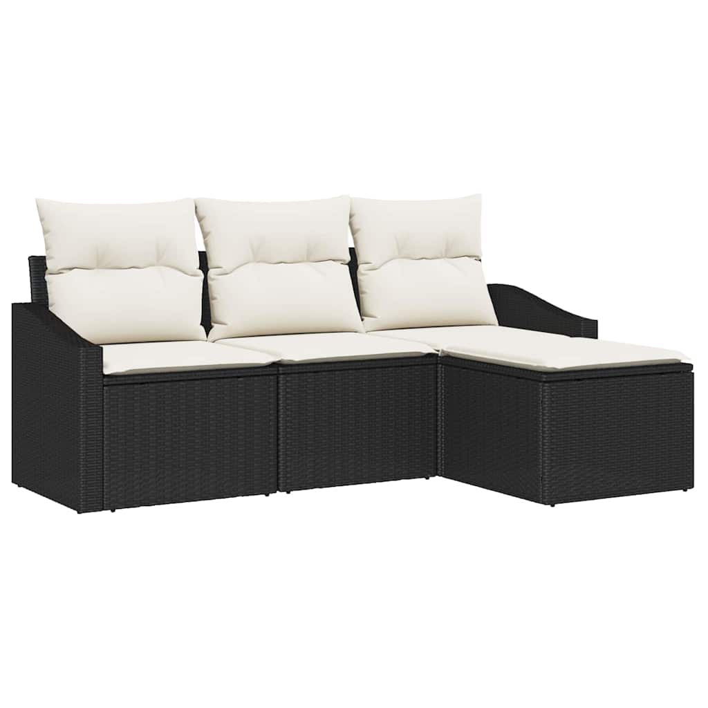 Sofa Set 4 stk. Schwarz und Creme Poly-Rattan