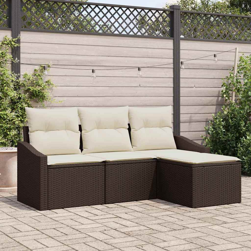 Sofa Set 4 stk. Braun und Creme Poly-Rattan