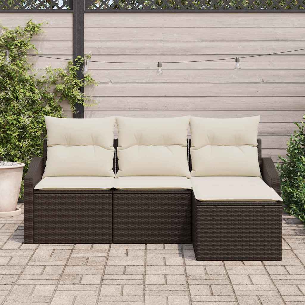 Sofa Set 4 stk. Braun und Creme Poly-Rattan