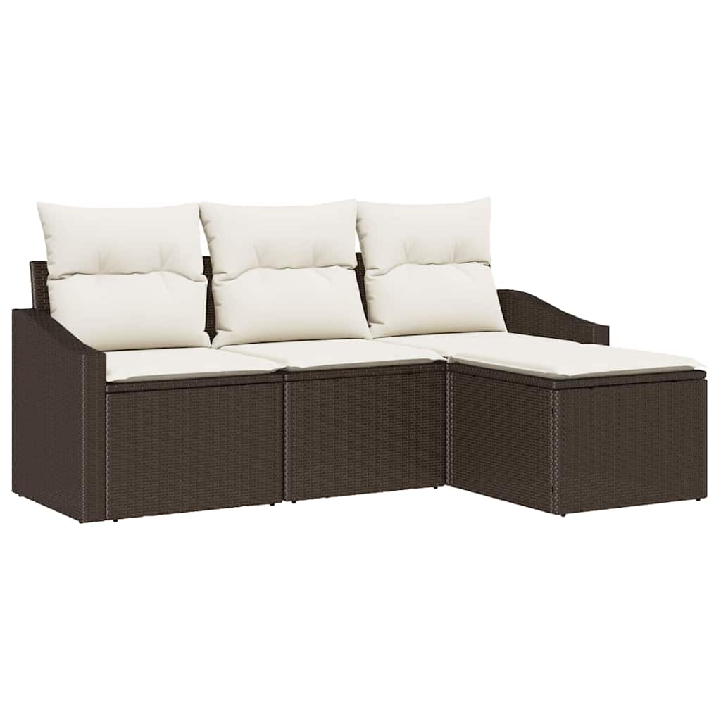 Sofa Set 4 stk. Braun und Creme Poly-Rattan