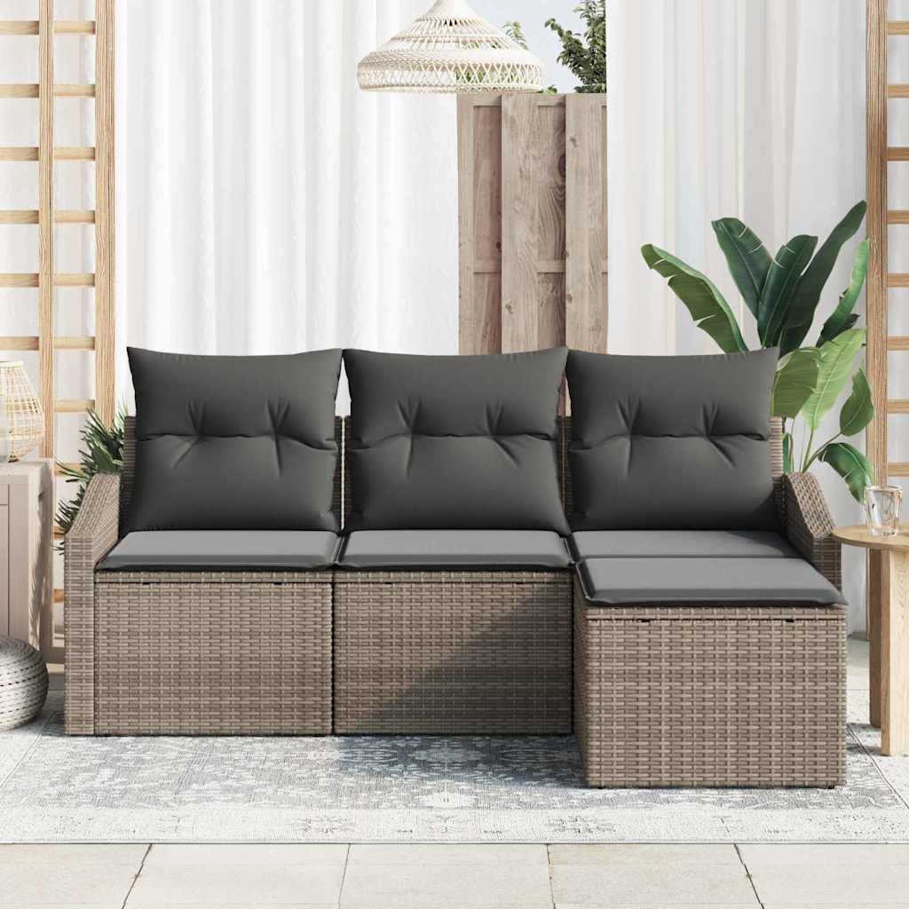 Sofa Set 4 stk. Grau Poly-Rattan