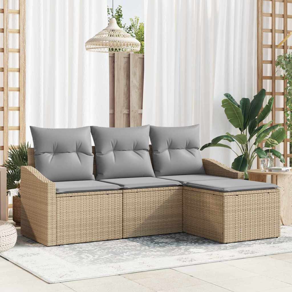 Sofa Set 4 stk. Beige und Hellgrau Poly-Rattan