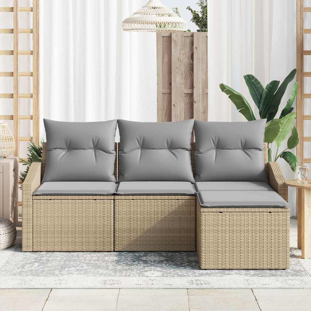 Sofa Set 4 stk. Beige und Hellgrau Poly-Rattan
