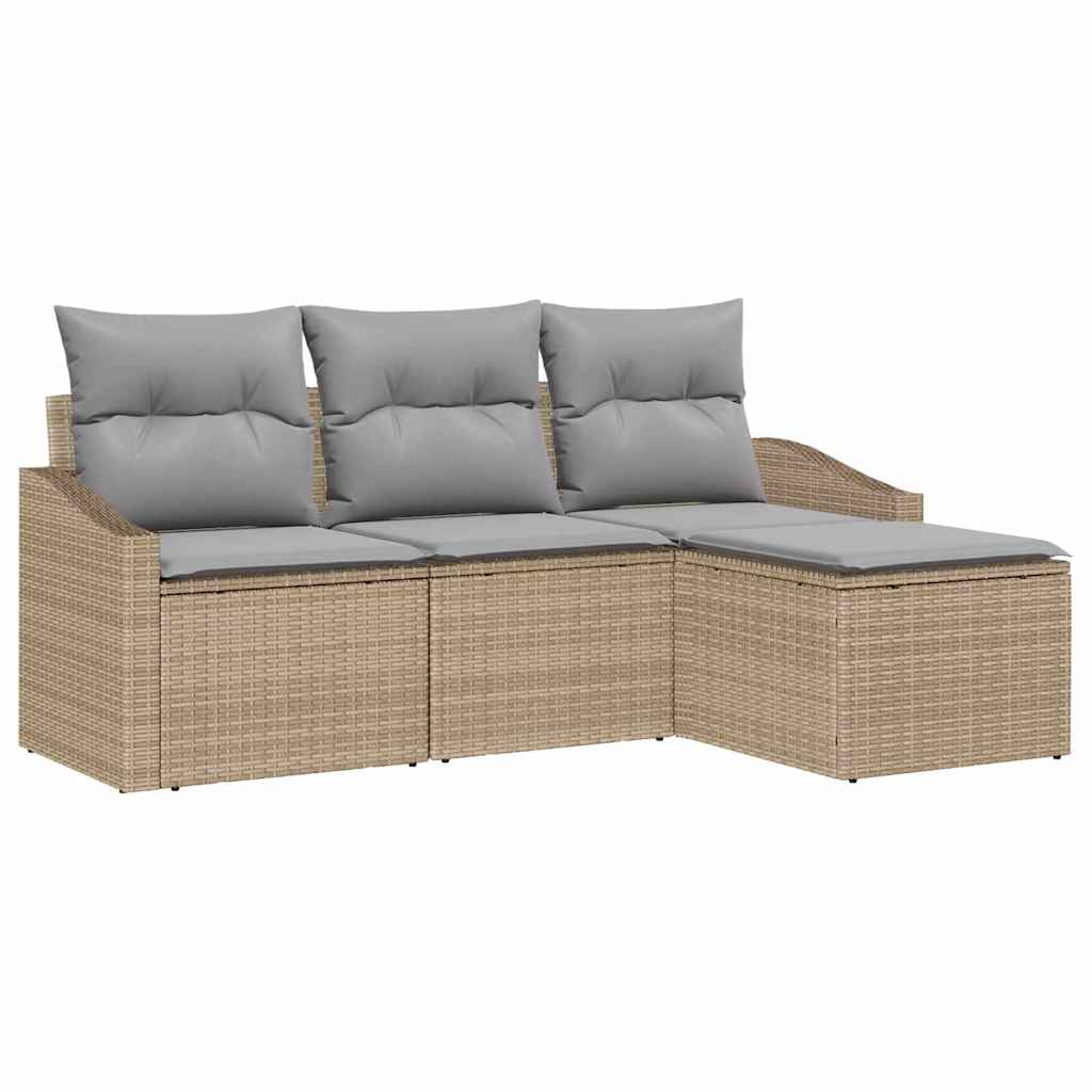 Sofa Set 4 stk. Beige und Hellgrau Poly-Rattan