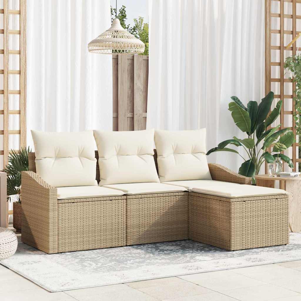 Sofa Set 4 stk. Beige und Creme Poly-Rattan