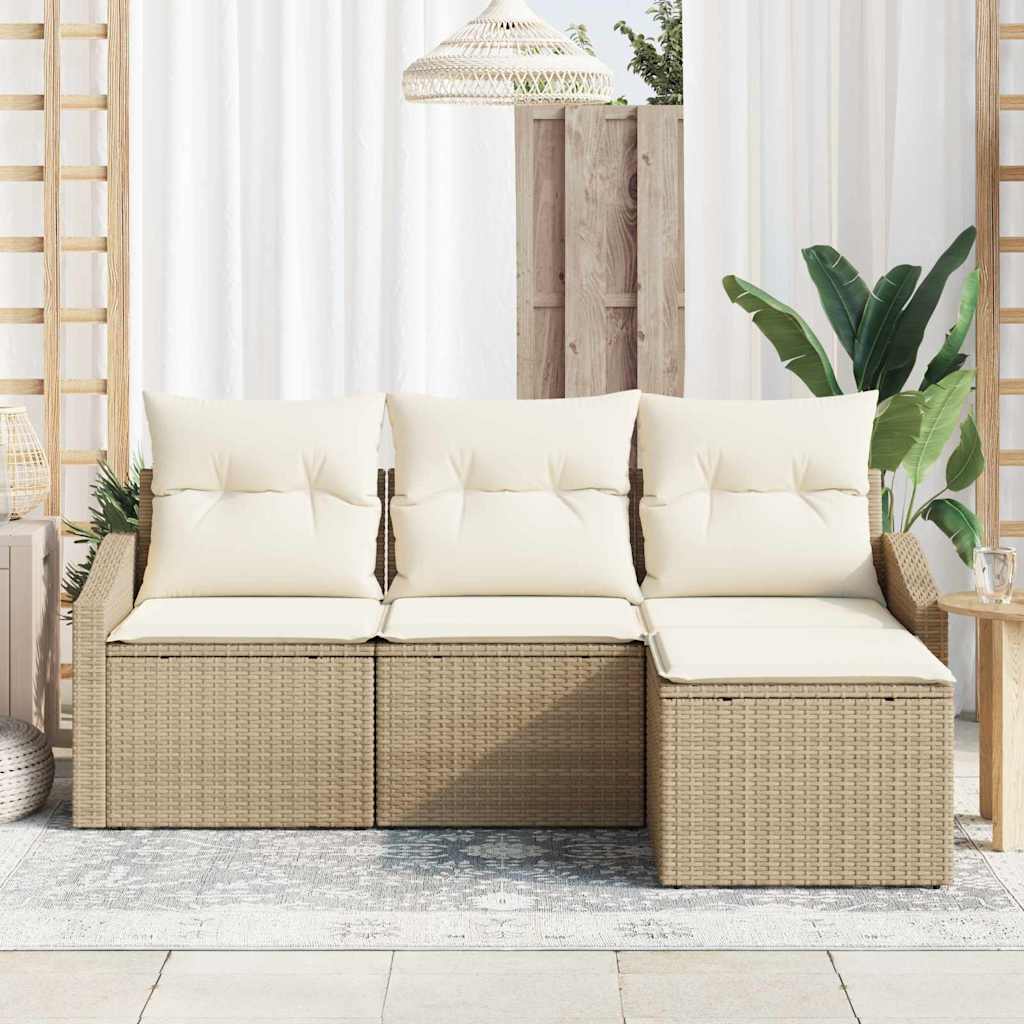 Sofa Set 4 stk. Beige und Creme Poly-Rattan