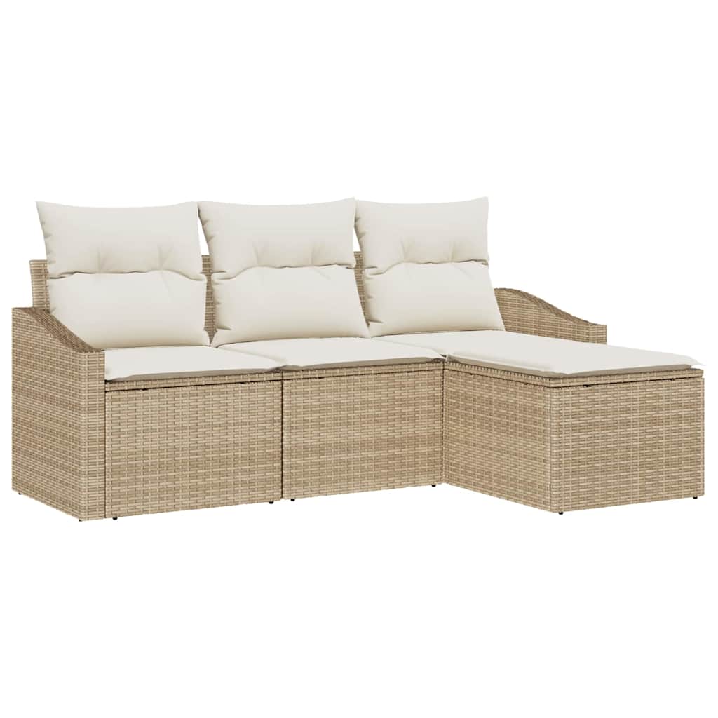 Sofa Set 4 stk. Beige und Creme Poly-Rattan