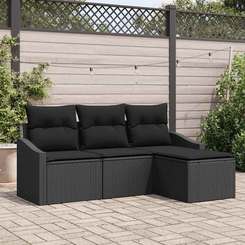 Sofa Set 4 stk. Schwarz Poly-Rattan