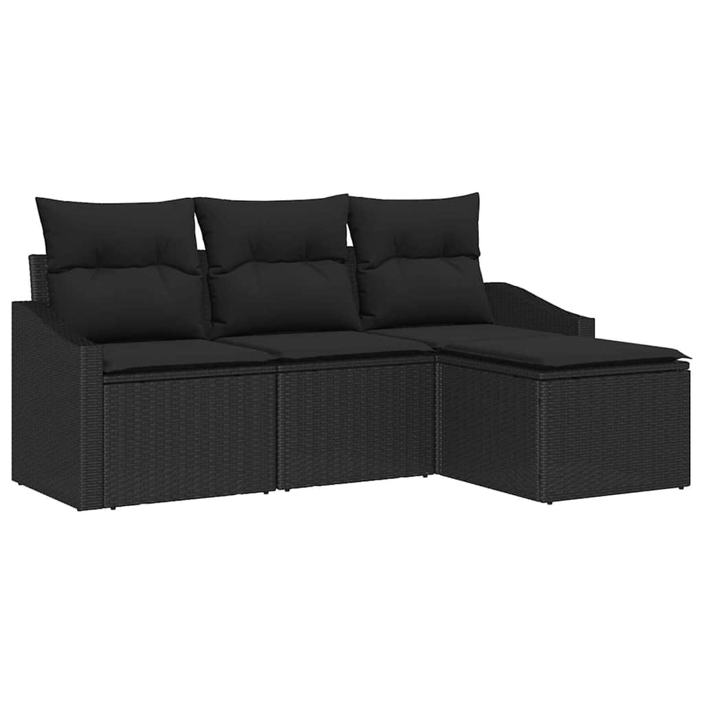 Sofa Set 4 stk. Schwarz Poly-Rattan