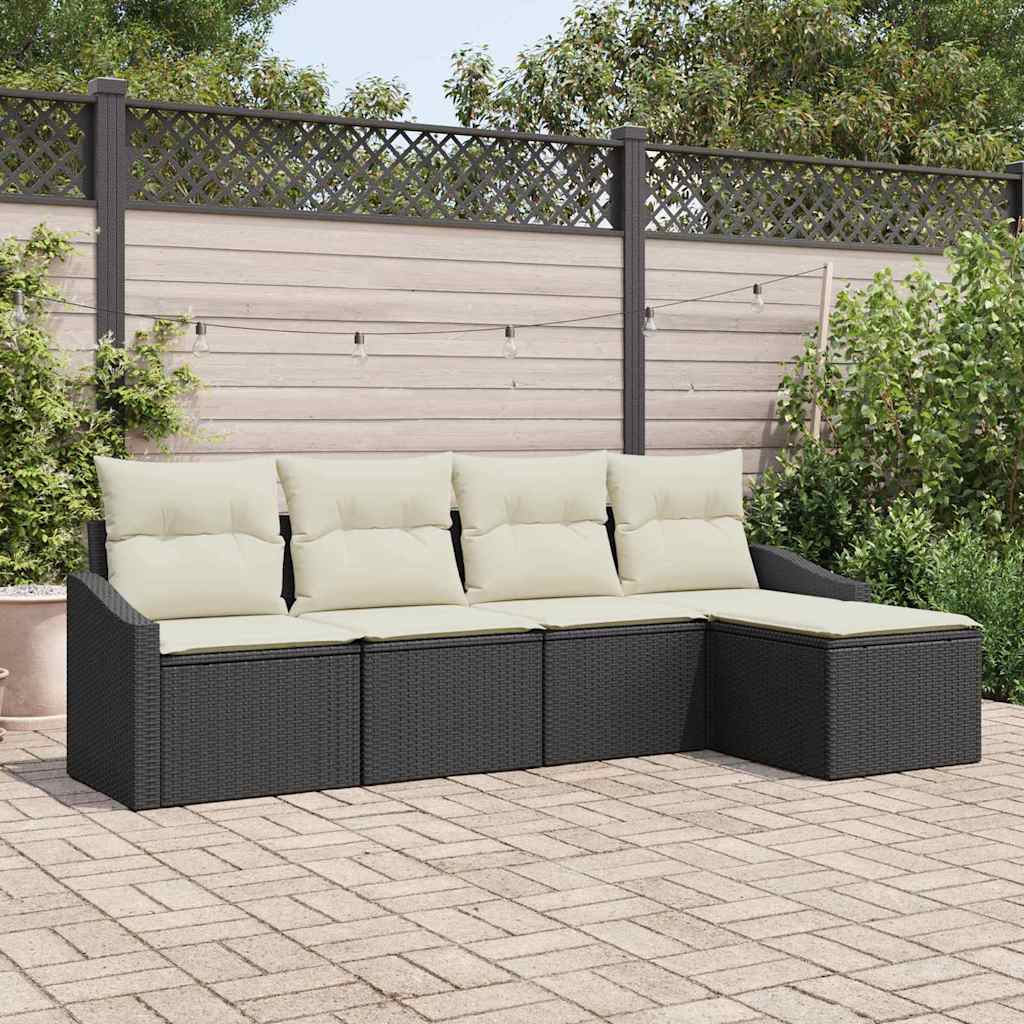 Sofa Set 5 stk. Schwarz und Creme Poly-Rattan