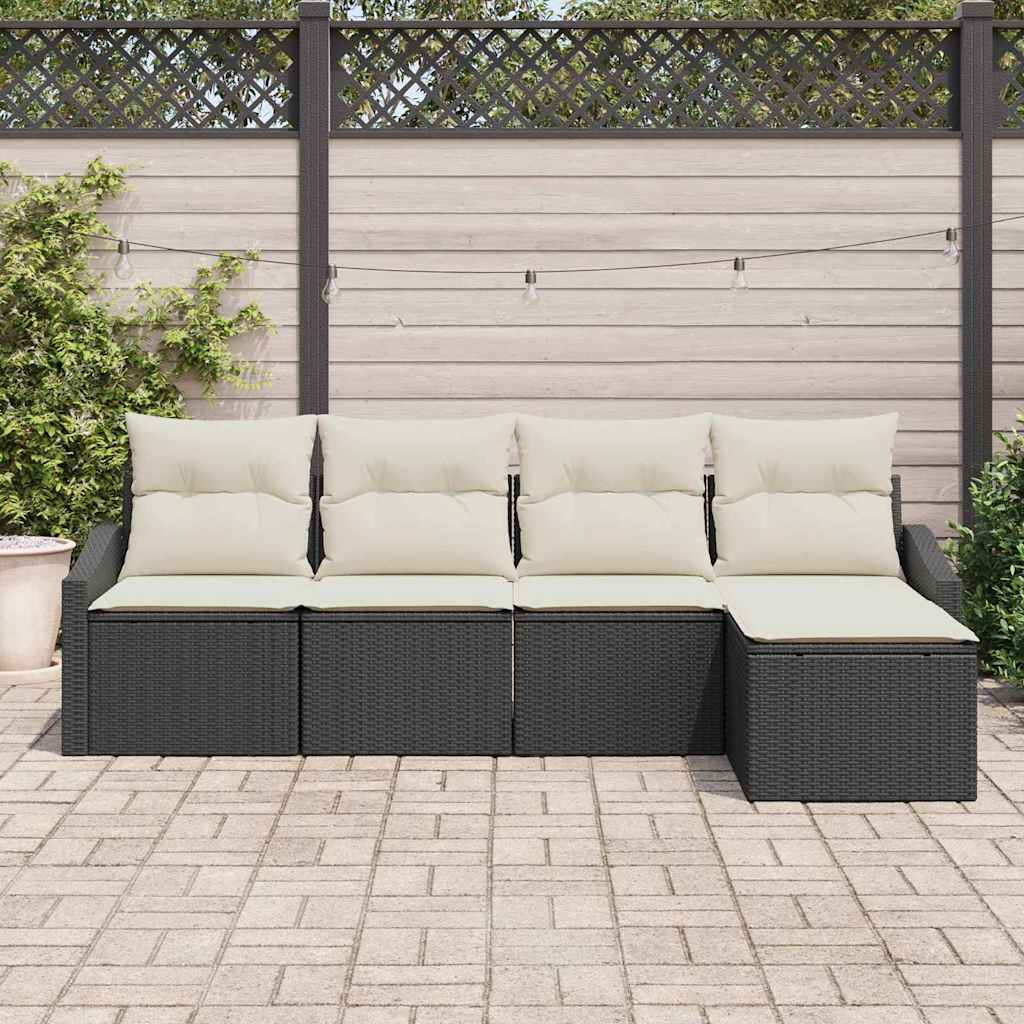 Sofa Set 5 stk. Schwarz und Creme Poly-Rattan