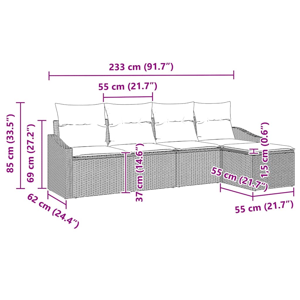 Sofa Set 5 stk. Schwarz und Creme Poly-Rattan