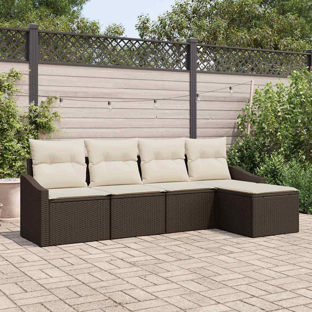 Sofa Set 5 stk. Braun und Creme Poly-Rattan