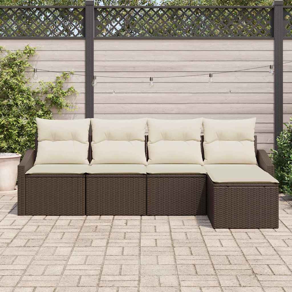 Sofa Set 5 stk. Braun und Creme Poly-Rattan