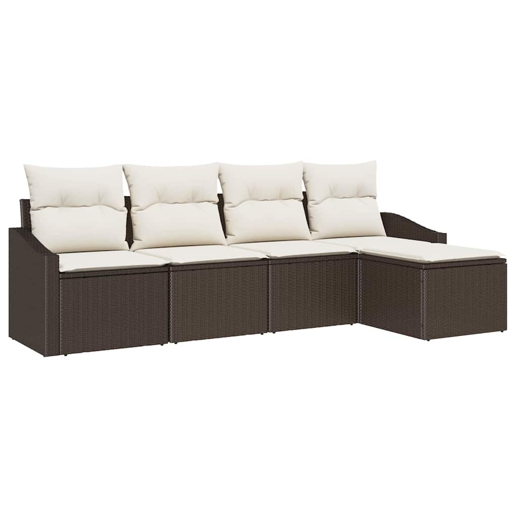 Sofa Set 5 stk. Braun und Creme Poly-Rattan