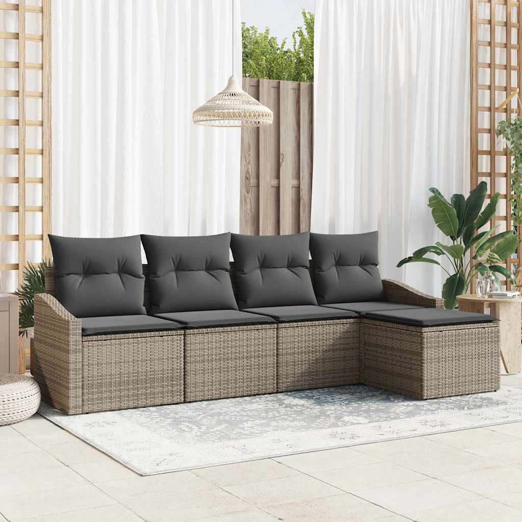 Sofa Set 5 stk. Grau Poly-Rattan