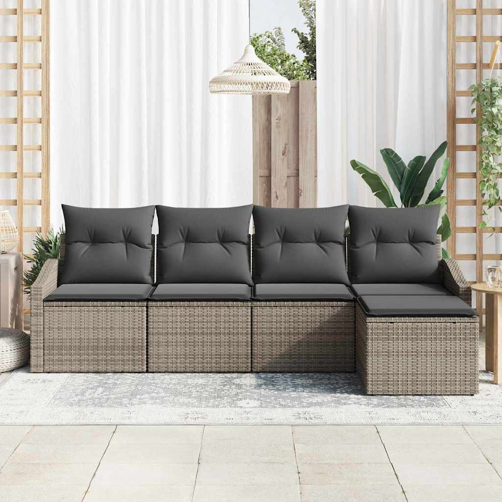 Sofa Set 5 stk. Grau Poly-Rattan
