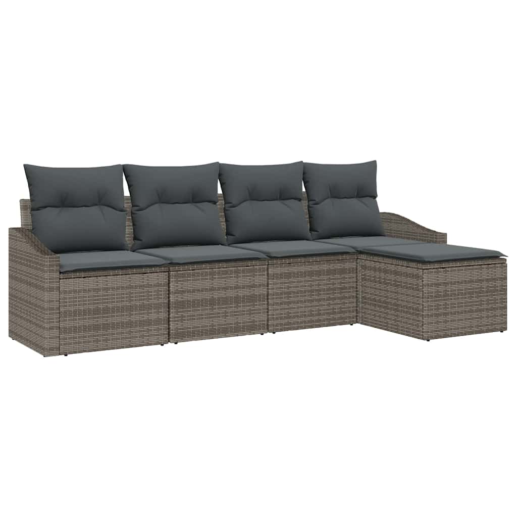 Sofa Set 5 stk. Grau Poly-Rattan