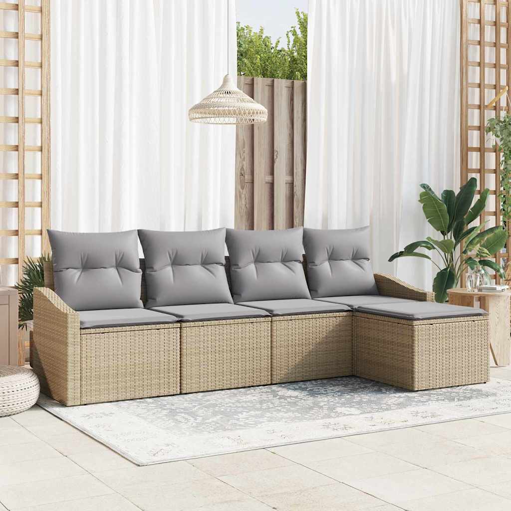 Sofa Set 5 stk. Beige und Hellgrau Poly-Rattan