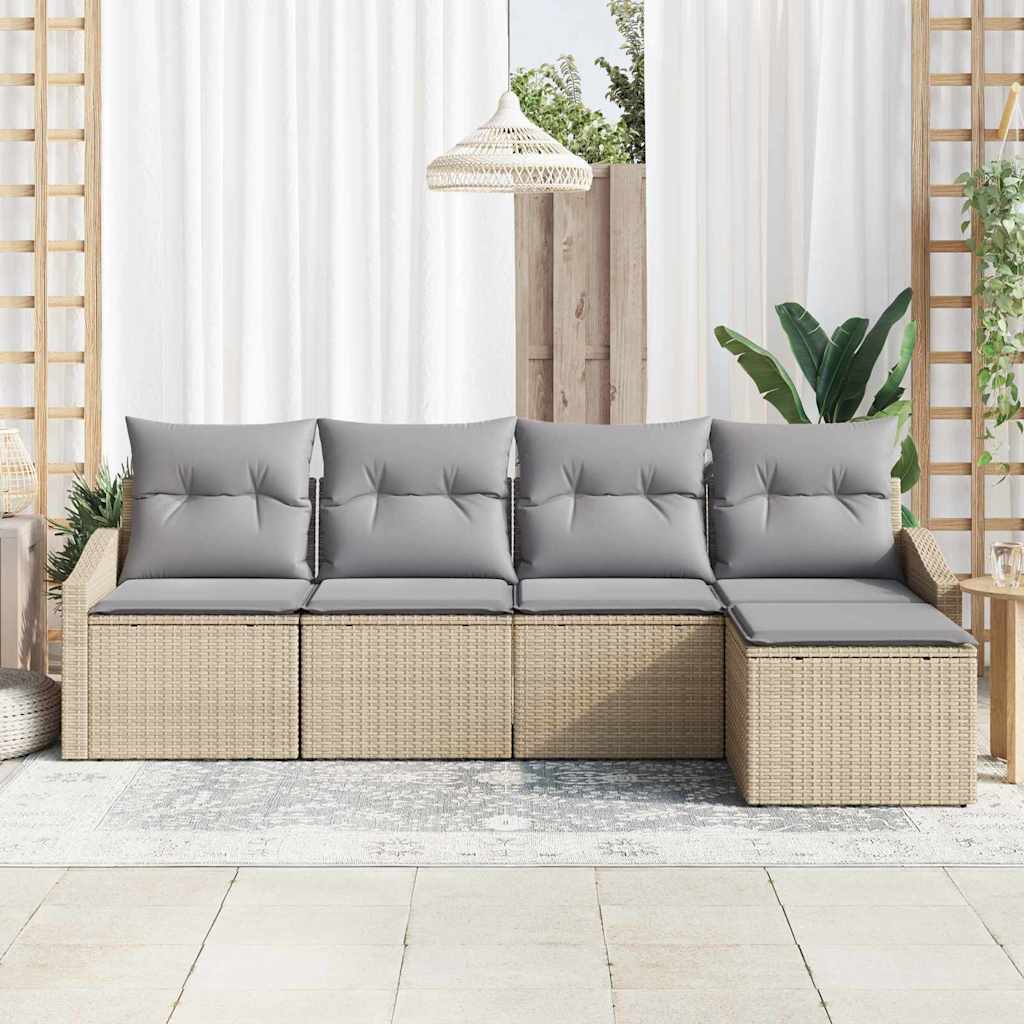 Sofa Set 5 stk. Beige und Hellgrau Poly-Rattan