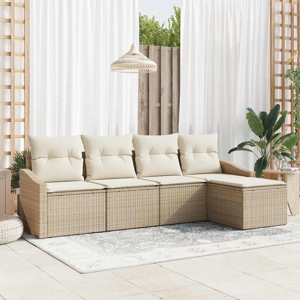 Sofa Set 5 stk. Beige und Creme Poly-Rattan