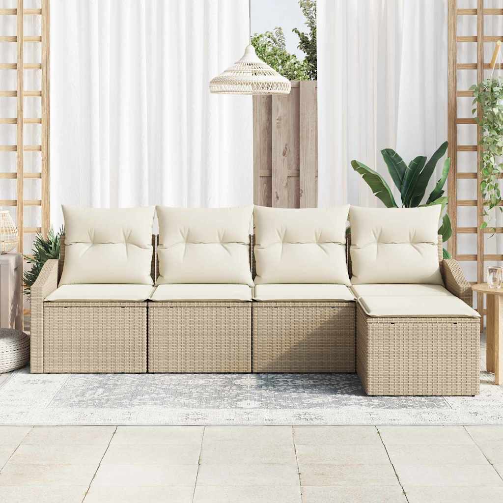 Sofa Set 5 stk. Beige und Creme Poly-Rattan