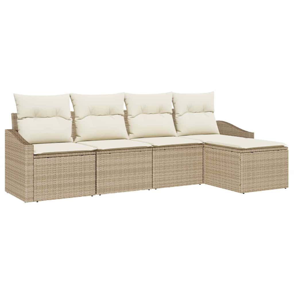 Sofa Set 5 stk. Beige und Creme Poly-Rattan