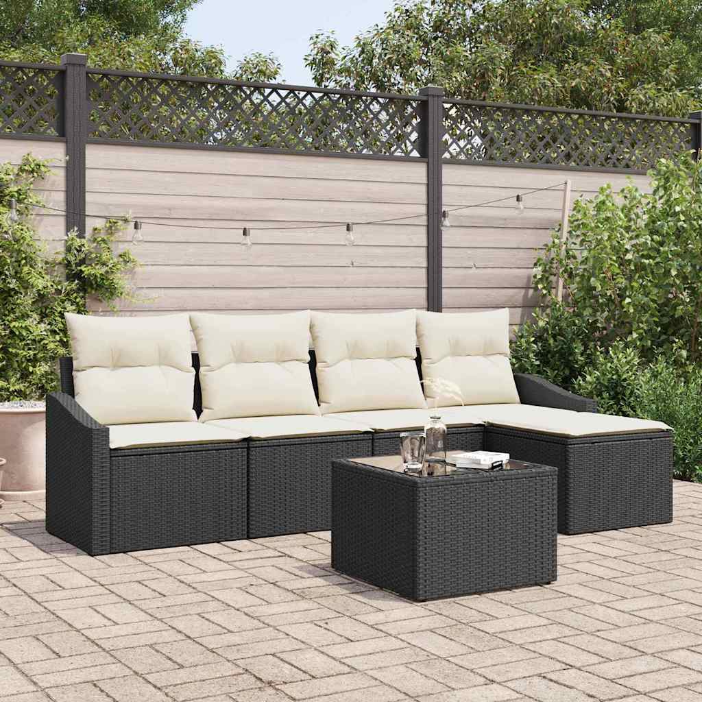 Sofa Set 5 stk. Braun und Creme Poly-Rattan