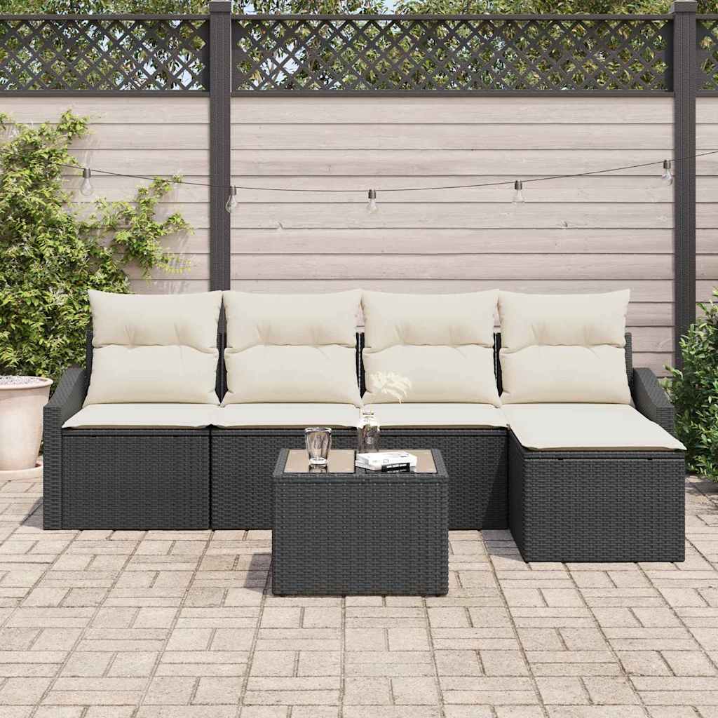 Sofa Set 5 stk. Braun und Creme Poly-Rattan