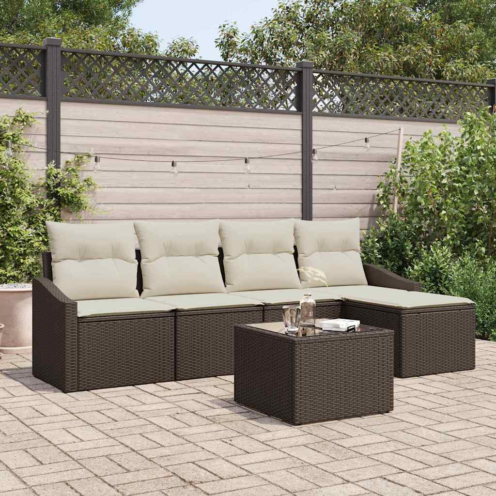 Sofa Set 6 stk. Braun und Creme Poly-Rattan