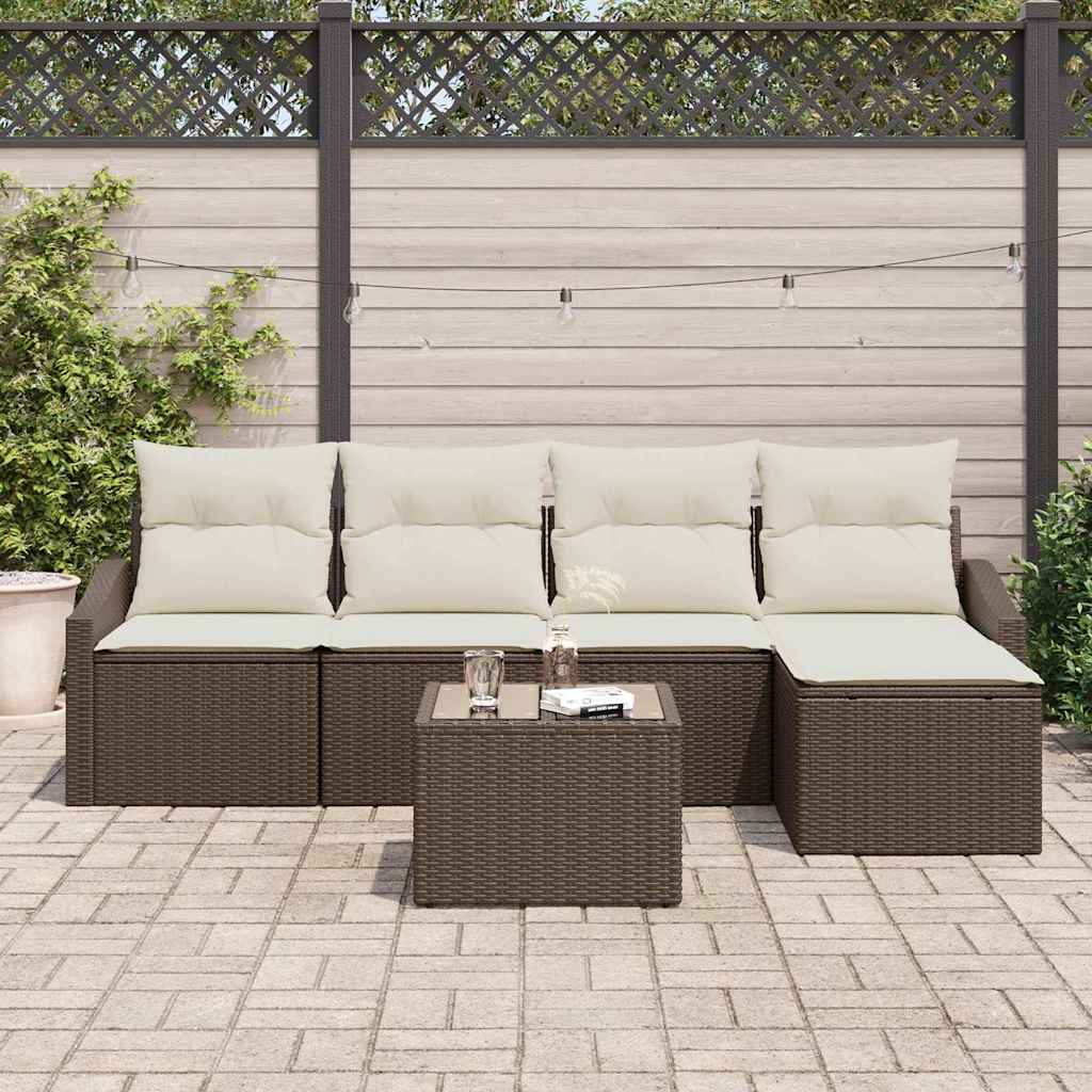 Sofa Set 6 stk. Braun und Creme Poly-Rattan