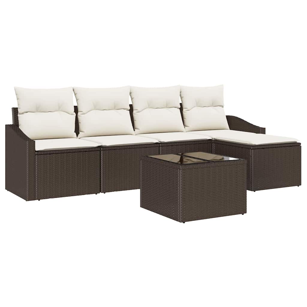 Sofa Set 6 stk. Braun und Creme Poly-Rattan