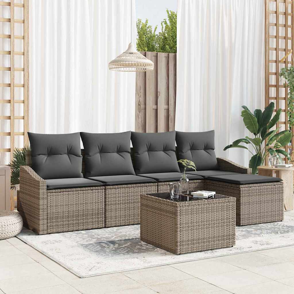 Sofa Set 6 stk. Hellgrau Poly-Rattan