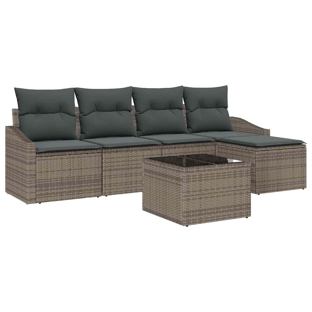 Sofa Set 6 stk. Hellgrau Poly-Rattan