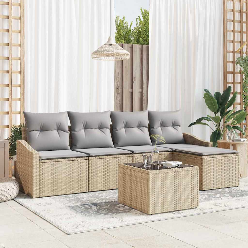 Sofa Set 6 stk. Beige und Hellgrau Poly-Rattan