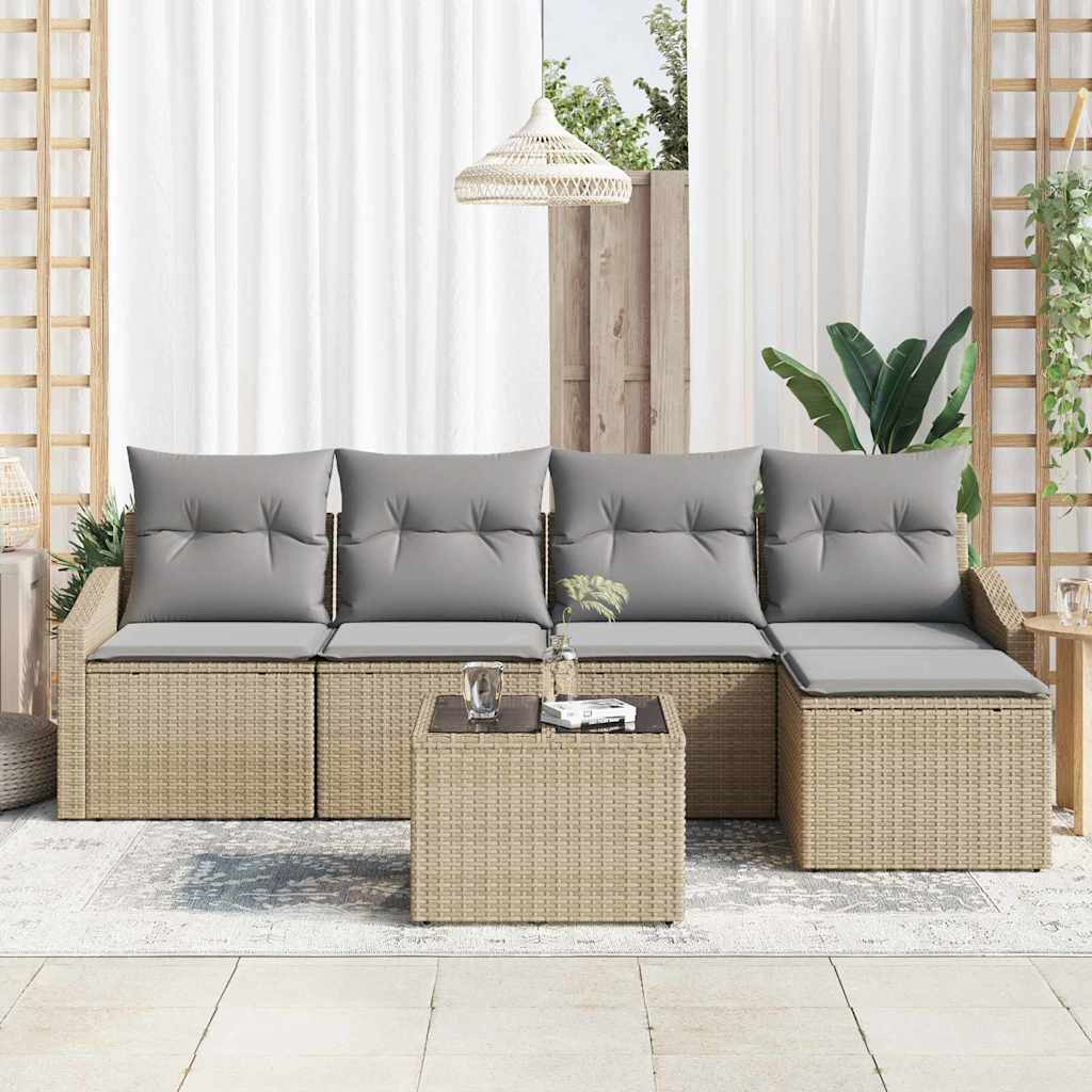 Sofa Set 6 stk. Beige und Hellgrau Poly-Rattan