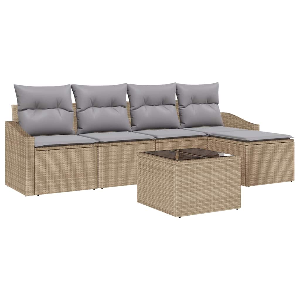 Sofa Set 6 stk. Beige und Hellgrau Poly-Rattan