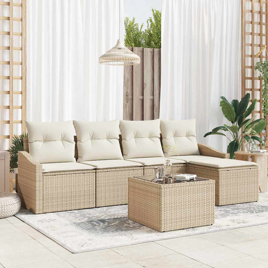 Sofa Set 6 stk. Beige und Creme Poly-Rattan