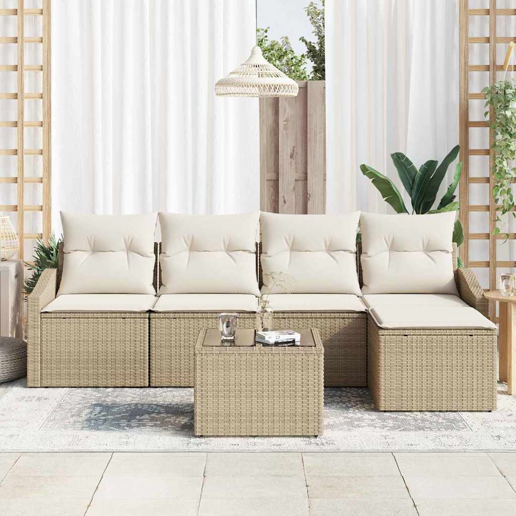 Sofa Set 6 stk. Beige und Creme Poly-Rattan