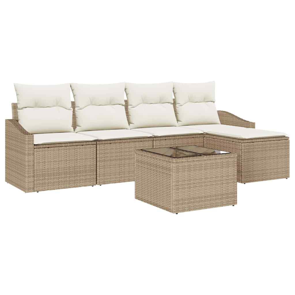 Sofa Set 6 stk. Beige und Creme Poly-Rattan