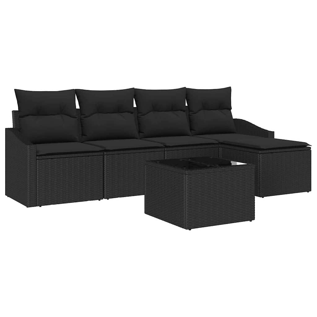 Sofa Set 6 stk. Schwarz Poly-Rattan