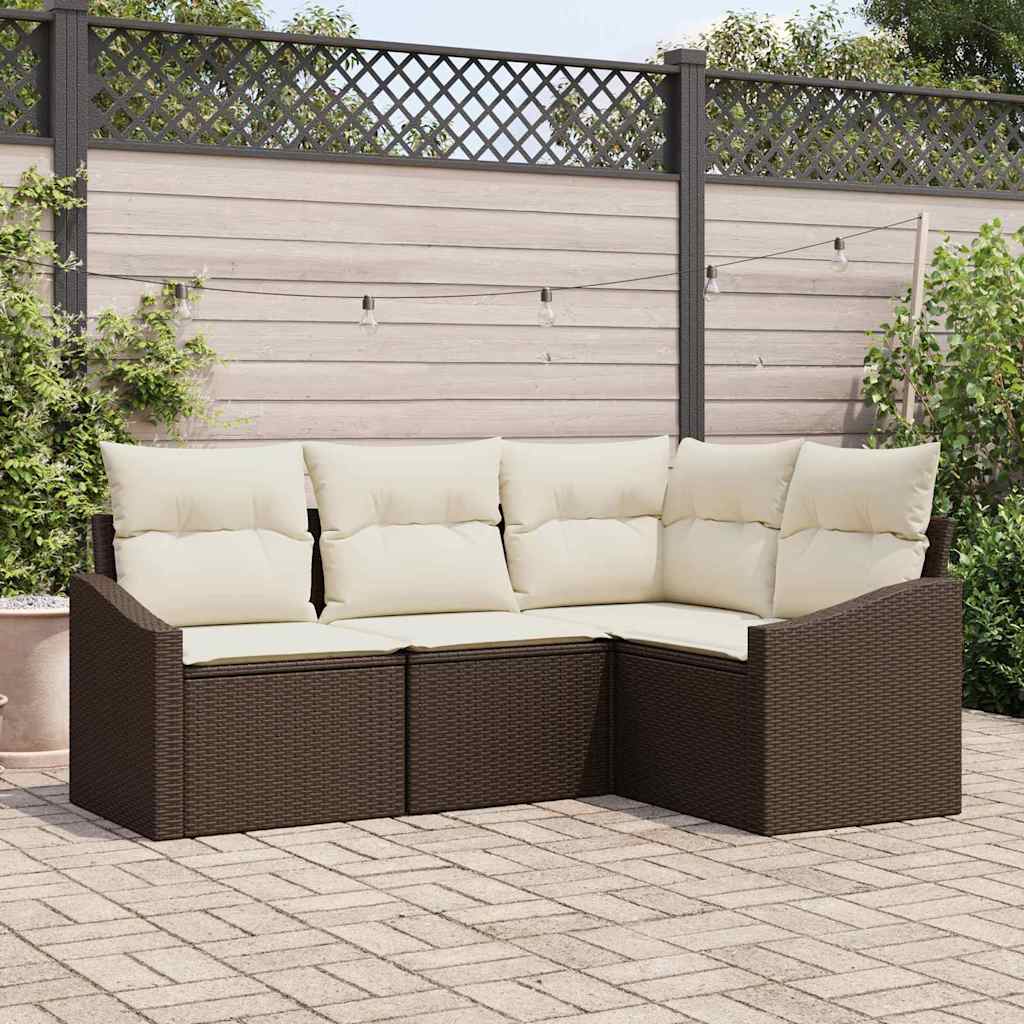 Gartensofa-set 4 stk. Braun und Weiß Poly-Rattan
