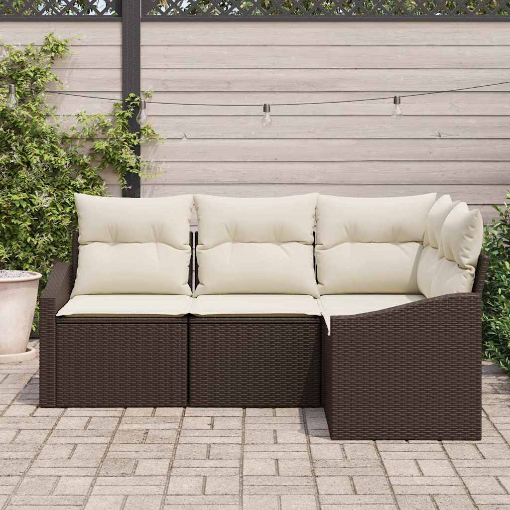 Gartensofa-set 4 stk. Braun und Weiß Poly-Rattan